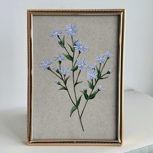 Asters Birth Flower Print Gift for Virgo Libra Birthday Gift for Mom Vintage Inspired Wall Art September Brown Gray Background