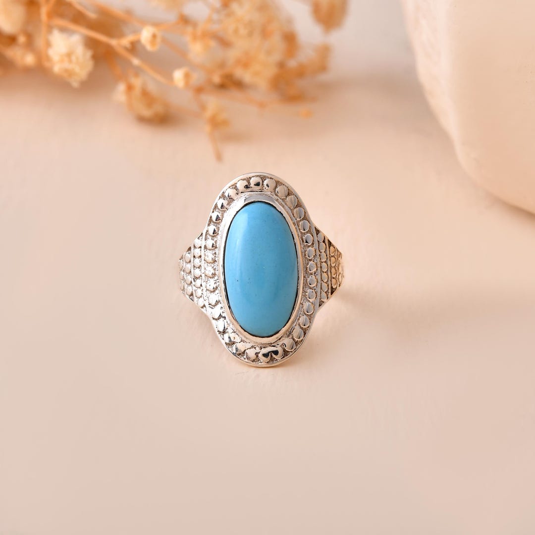 Oval Turquoise Ring | Handmade 925 Sterling Silver Boho Jewelry - Etsy
