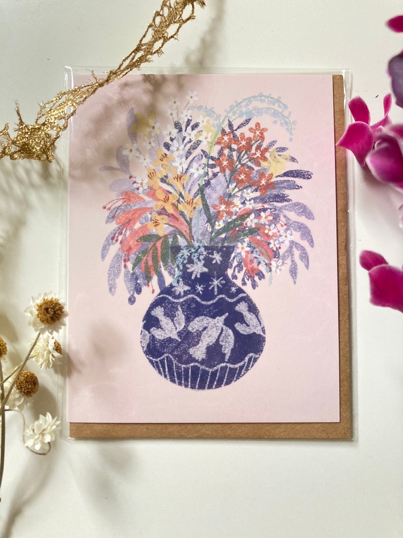 Floral Folk Bouquet Vase Card image 1