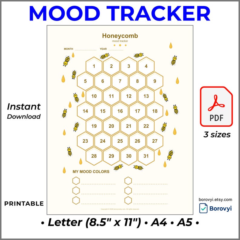 Honeycomb Mood Tracker Printable PDF: Letter, A4, A5 - Etsy Canada