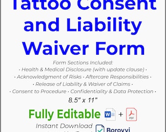 Formulario de consentimiento y exención de responsabilidad para tatuajes: plantilla editable para el cliente