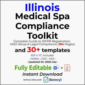 Illinois Medical Spa Compliance Toolkit | IDFPR Guide, 30+ Editable Templates (Digital Download)