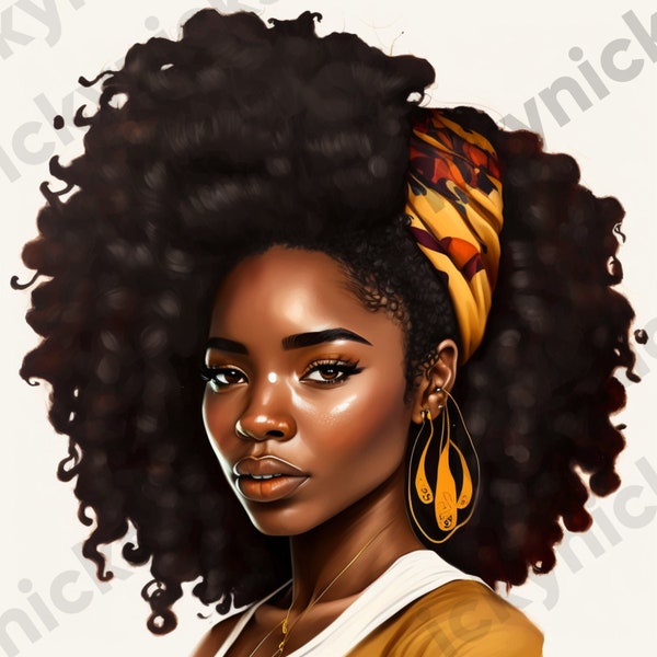 Midjourney Beautiful Girl | Digital Ai Artwork Melanin | Black Girl Magic and Fashionista Woman with Afro | Digital Art and Clipart