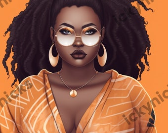 Melanin Plus Size Fashion | Midjourney Clipart Beautiful | Black Woman Hoop Afro | African American Girl Digital Ai Art Downloadable