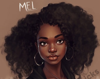 Melanin Girl Wallpaper | Black Ai Art Beautiful Woman | Digital Artwork African American Clipart | Wall Print Download Downloadable Portrait