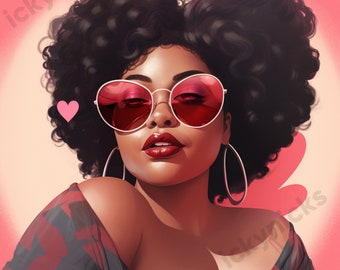 Black Ai Art Beautiful Melanin Woman Face | Plus Size Girl Afro Digital Artwork African American Clipart | Wall Print Download Downloadable