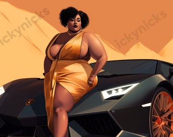 Melanin Girl Wallpaper Black Ai Art Plus Size | Digital Artwork African American Woman Digital Print Lamborghini Wall Download Downloadable