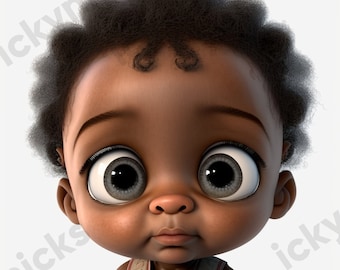 Digital Artwork Melanin Graphics | Black Ai Art Afro Baby Boy | Beautiful Male African American Clipart | Wall Print Download Downloadable
