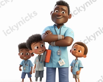 Melanin Nurse Practitioner | Fashionista Male Clipart | Black Male Resident Doctor Attending | African American Kids Hospital | Digital Art