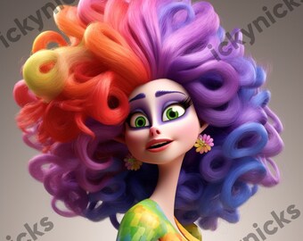 Digital Ai Art Fashionista Artwork | Girl Illustration Pride Clipart | Female Fashion Woman with Rainbow Hair | Download Wall Print