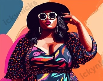 Melanin Wall Art | Black Ai Melanin Girl | Digital Artwork African American Pictures of Woman | Big Beautiful Women Clipart | Download Print