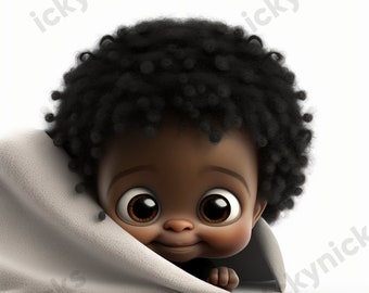 Melanin Clipart Kid Cartoon Style | African American Baby Boy Afro Hairstyle | Black Children's Illustration | Digital Art Prints Melanin