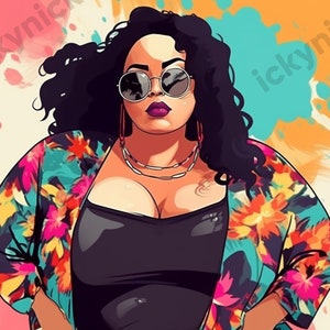 Black Ai Art Melanin Woman Sensuality | Digital Artwork African American Woman Plus Girl | Big Beautiful Women Clipart | Wall Print 2237