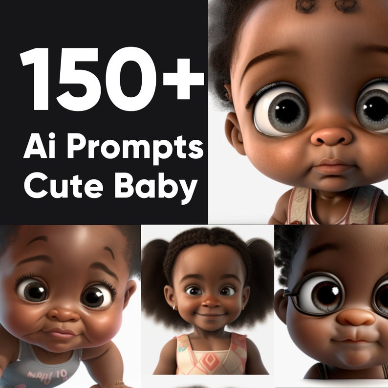 Midjourney Cartoon Style Prompts Cute Black Kids and African American Baby Girls and Boys Create Digital Ai Artwork of Melanin Children image 1