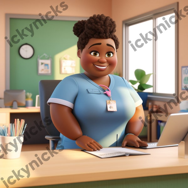 Melanin Girl Culture Clipart | Beautiful Woman | Curvy Black Girl Scrubs Hospital | Digital Plus Size Art | African American