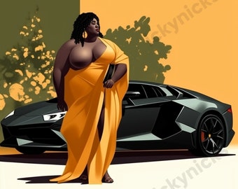 Beautiful Melanin Queens | Black Ai Art Woman Plus Girl | Digital Artwork African American Woman Clipart | Lamborghini Print Downloadable