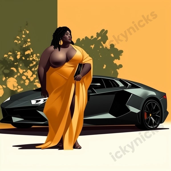 Beautiful Melanin Queens | Black Ai Art Woman Plus Girl | Digital Artwork African American Woman Clipart | Lamborghini Print Downloadable