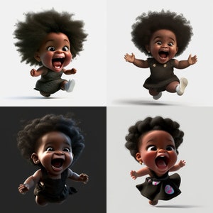 Midjourney Cartoon Style Prompts Cute Black Kids and African American Baby Girls and Boys Create Digital Ai Artwork of Melanin Children image 7
