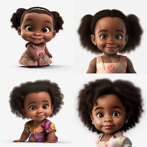 Midjourney Cartoon Style Prompts Cute Black Kids and African American Baby Girls and Boys Create Digital Ai Artwork of Melanin Children image 6