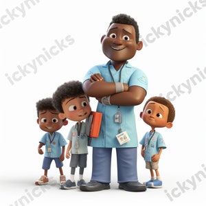 Melanin Nurse Practitioner Fashionista Male Clipart Black Male Resident Doctor Attending African American Kids Hospital Digital Art image 3