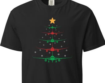 Camiseta unisex con cuello redondo y diseño de árbol de Navidad del B757