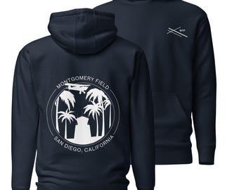 Sudadera con capucha premium unisex de Montgomery Field Aviation – San Diego KMYF Piper Cub - Azul marino