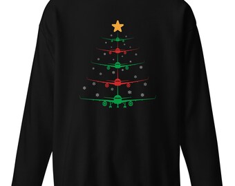 Sudadera con capucha y árbol de Navidad B757 / Sudadera unisex con cuello redondo y diseño de avión navideño
