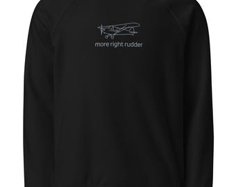 Sudadera con capucha de aviación orgánica bordada More Right Rudder J3 Cub (negro)