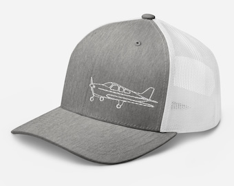 Gorra de camionero bordada Bonanza BE36 / Gorra de aviación - Gris/Blanco