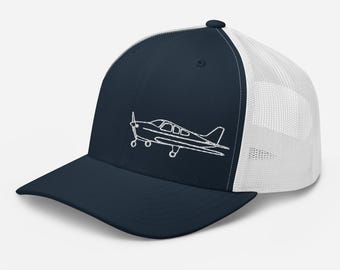 Gorra de camionero bordada Bonanza BE36 / Gorra de aviación - Azul marino/blanco