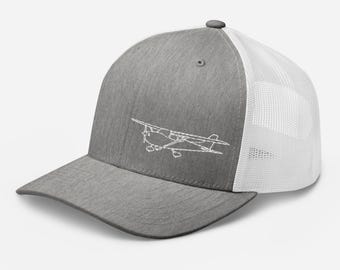 Gorra de camionero bordada Cessna 172/182/Gorra de aviación - Gris/Blanco