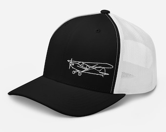 Gorra de camionero bordada J3 Cub / Gorra de vuelo de travesía - Negro/Blanco