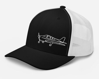 Gorra de camionero bordada Bonanza BE36 / Gorra de aviación - Negro/Blanco