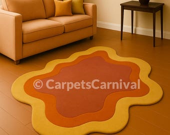 Hand Tufted Wavy Rug: Retro 70s Style, Irregular Abstract Design