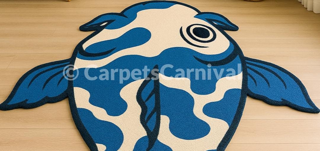 Sword Fish Rug Hand Tufted Fish Shaped Rug: Blue Koi Inspired Animal Carpet - Etsy