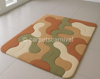 Hand Tufted Wool Abstract Rug, Earth Tone Geometric Area Carpet (Custom Sizes)
