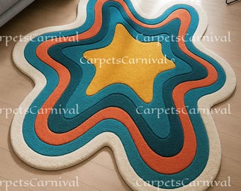 Hand Tufted Wavy Rug: Modern Abstract Organic Shape, Groovy Retro Decor