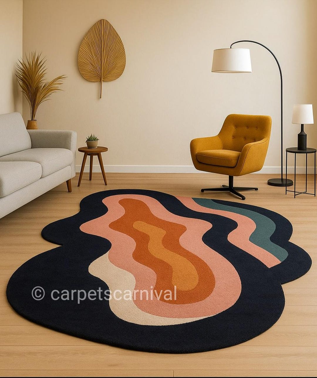 Wavy Long Rug Handmade Wool Abstract Wavy Rug, Modern Home Decor for Living Room - Etsy