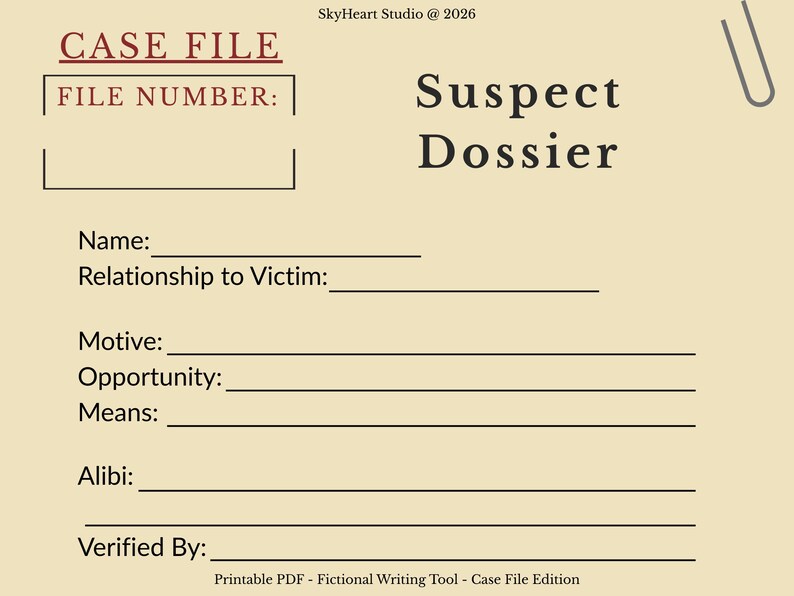 Suspect File Base Suspect Dossier / True Crime-murder Mystery Worksheets / Skyheart ...