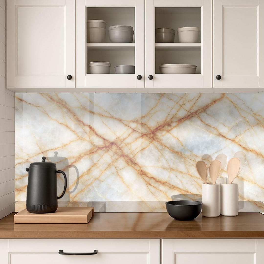 Marble Gold Vein Glass Backsplash – Heat Resistant Stove Splash Guard ...