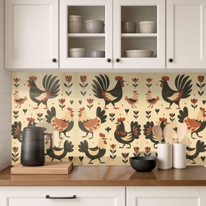 Rustic Farmhouse Rooster Glass Backsplash – Heat Resistant Stove Splash Guard Tempered Glass Panel, Vintage Kitchen Wall Décor