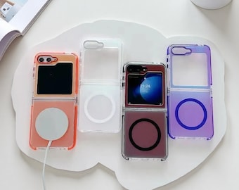 Luxury Color Changing Acrylic Shockproof MagSafe Phone Case for Samsung Galaxy Z Flip 7 6 5 4 – Hollow Out Design, Wireless Charging Cover