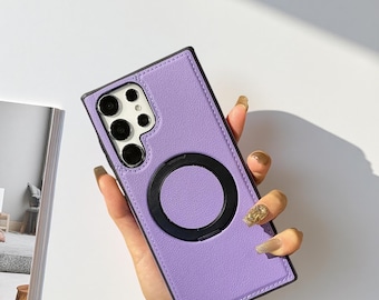 360 Rotierende Lederhülle für Samsung Galaxy S26 S25 S24 Ultra S26 S23 S22 Plus - Magnetisches kabelloses Laden PU-Cover mit Ringständer