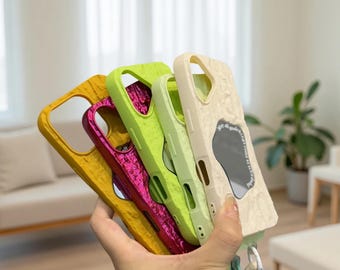Silicone Makeup Mirror Phone Case with Lanyard – Wrinkle Soft Candy Color Cover for iPhone 16 15 14 13 12 11 Pro Max