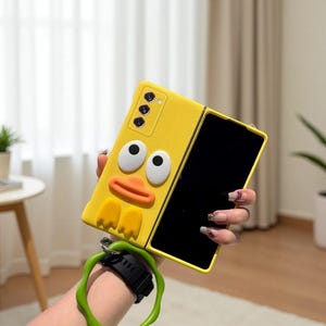 Cartoon Big Mouth Duck Yellow Case with Hand Ring for Samsung Galaxy Z Fold 7 6 5 4 3 2 5G | Matte Hard Protective Cover