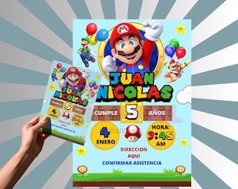 Editable Mario Bross Birthday Invitation
