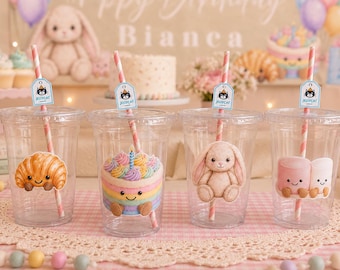 Jellycat BirthdayDecorations Cups Bunny, Cake, Croissant Party Drinkware