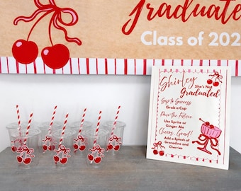 Graduation Drink Menu Template & Cup Decal Kit | Cherry Party Decor