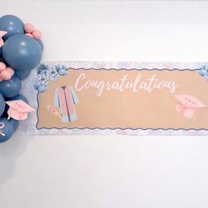 Blue Floral Graduation Banner | Trust Next Chapter Grad Party Decor (Canva Template or Printed)