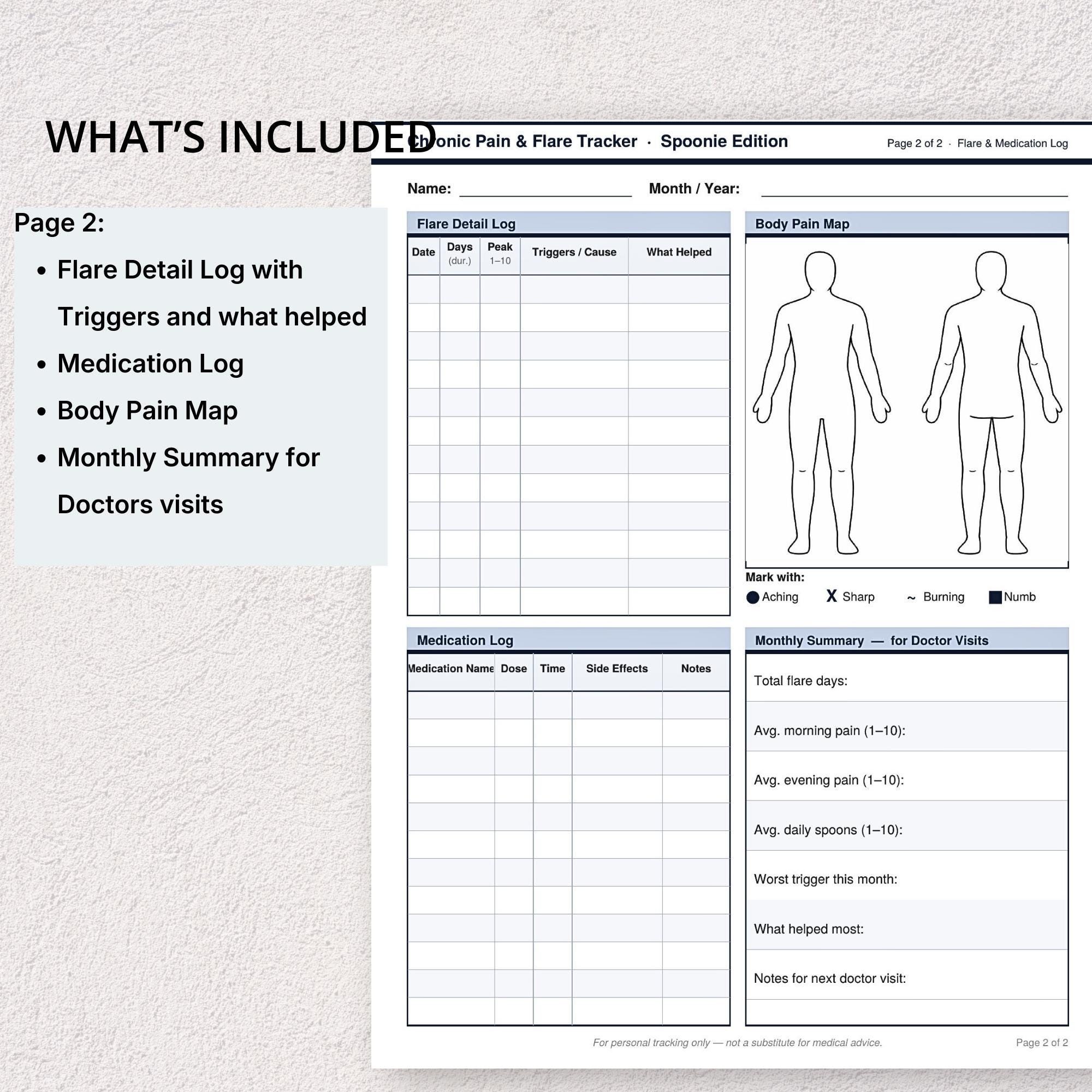 Fillable Pdf Pain Log Example Pain Tracking Journal Printable | Chronic Pain Log | Doctor Appointment ...